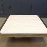 Vintage belgochrom 23kt gold and travertine coffee table , 1970s
