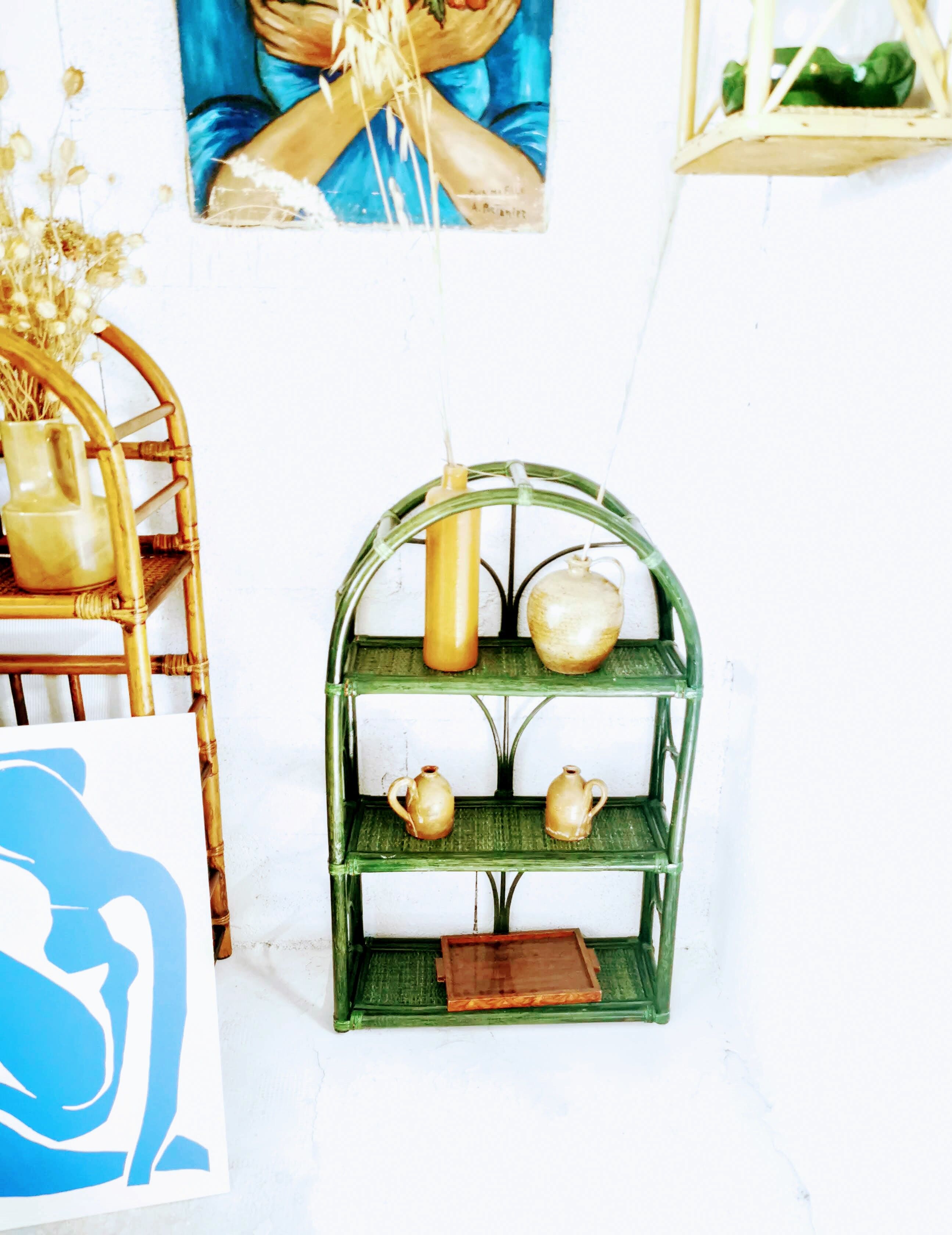 Green rattan shelf