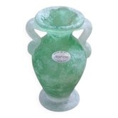 Small green Murano vase with handles – blown glass - "scavo" type