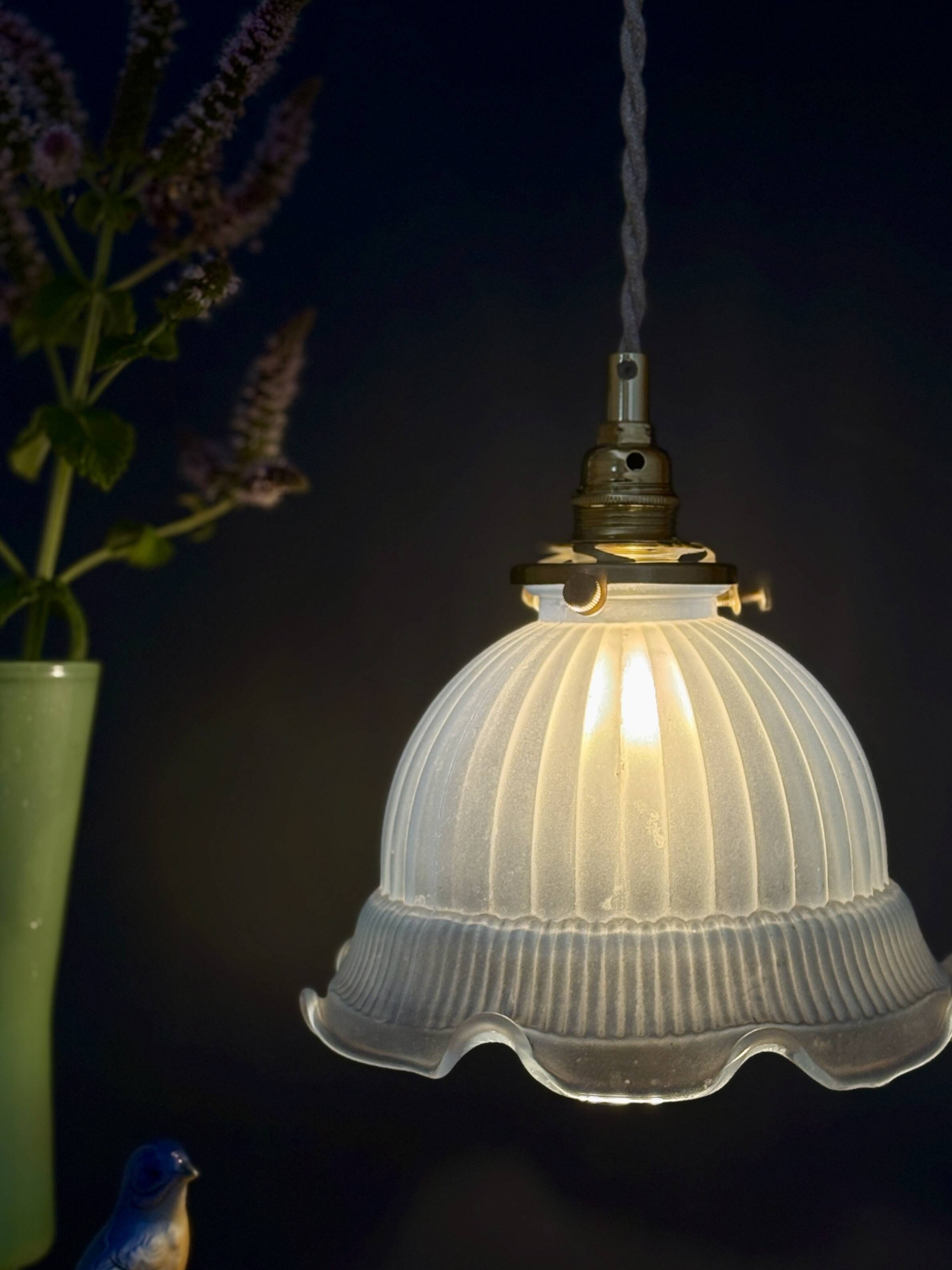 Vintage blue glass pendant light