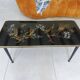 Japanese patterned coffee table, tapered legs and brass, vintage.