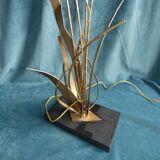 Pair of Golden Metal Lamps Reeds Work circa 1960 1970 Hollywood Regency