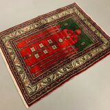 Distressed Turkish Rug 117x88 cm Vintage Shabby, Wool Tribal Red, Green Small