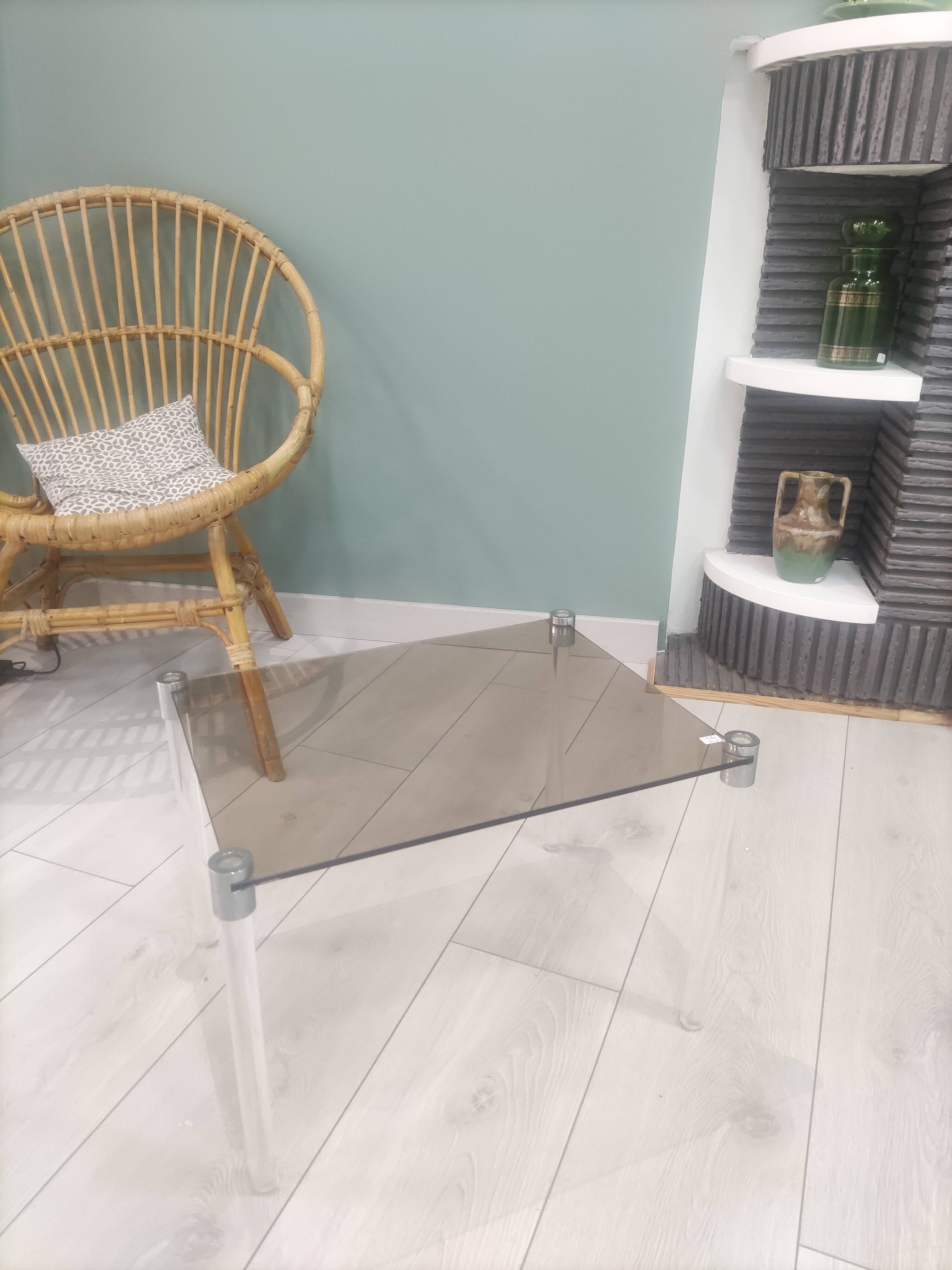 Vintage side coffee table smoked glass and plexi