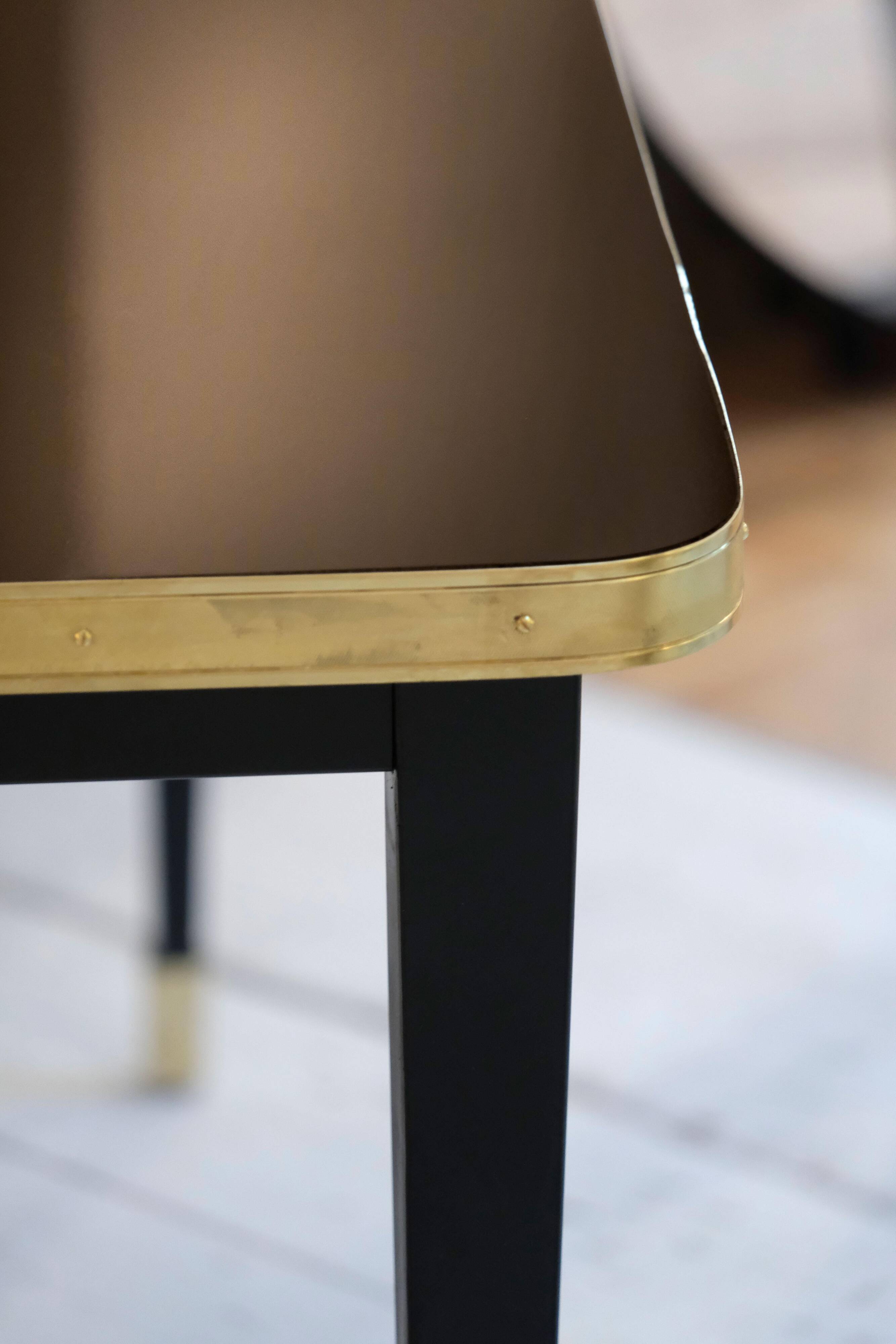 Dining Table, High Gloss Laminate, Brass, Tapered Legs, Navy Blue - XL