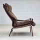 1970s, Scandinavian lounge chair, nubuck leather, canvas, beech wood.