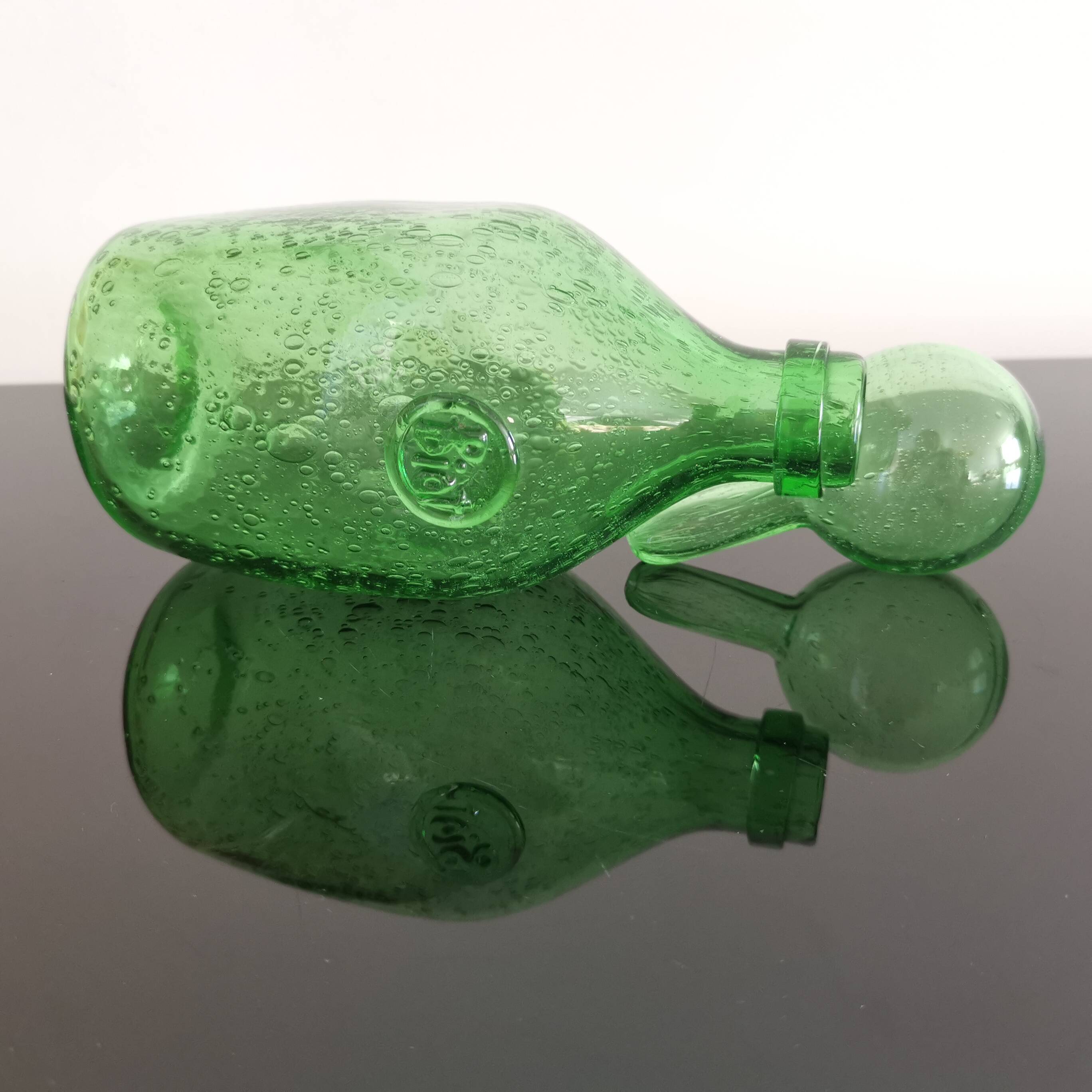 BIOT green blown glass bottle/bottle 24cm