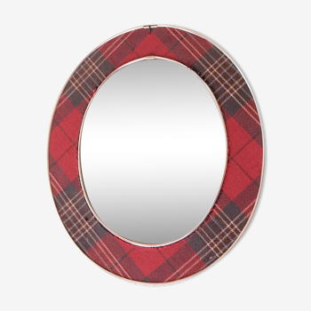 Miroir ovale encadrement tartan écossais rouge et vert