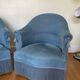 Pair of blue velvet toad armchairs from the 60s