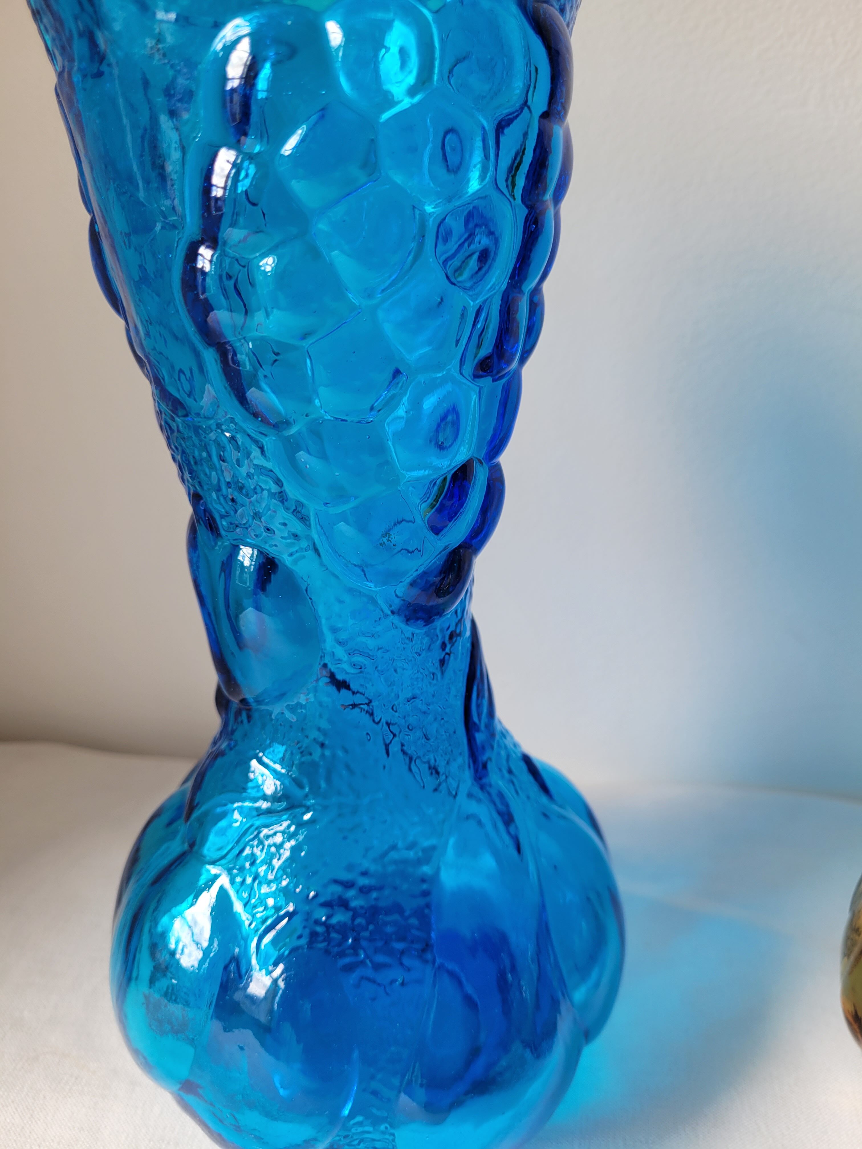 Duo of blue and amber Italian vases