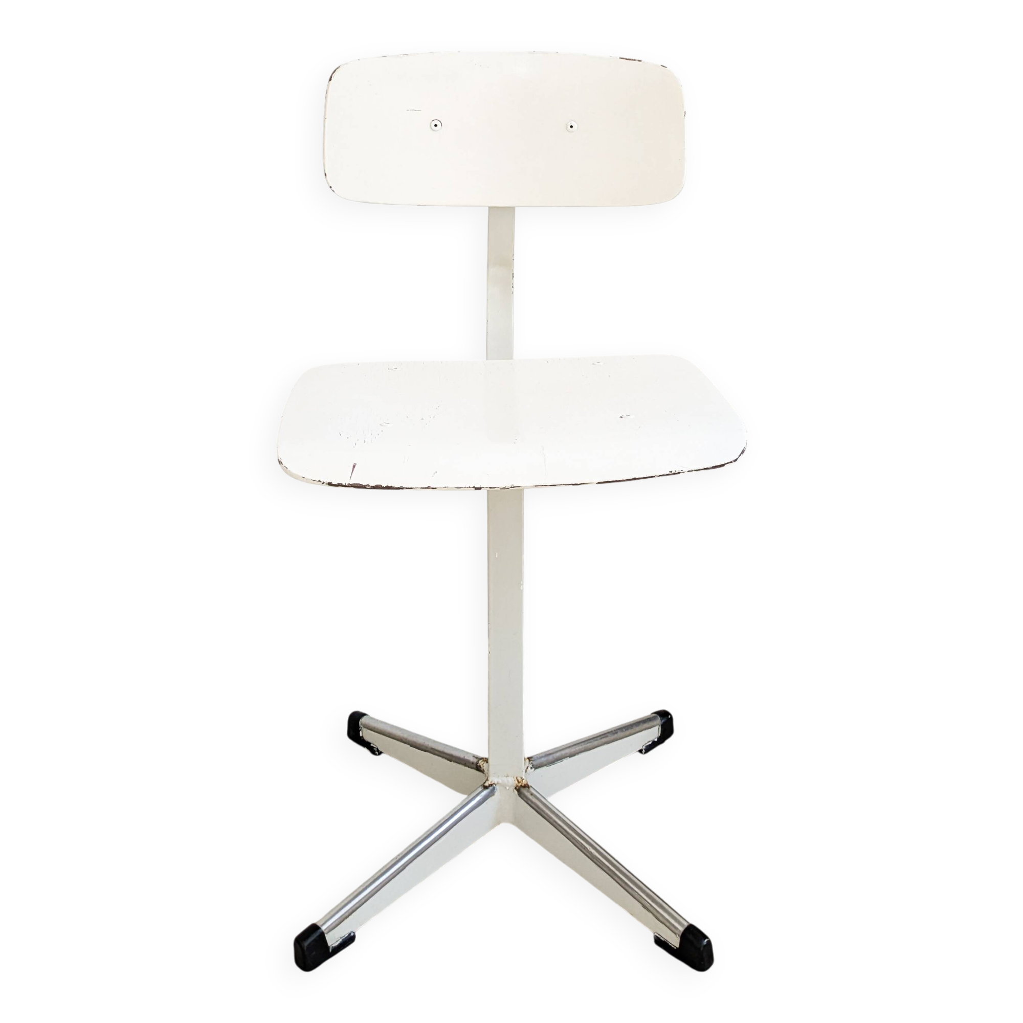 Mid Century Chaise d'école Chaise d'enfant Blanc Bois Métal Vintage Rétro C