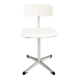 Mid Century Chaise d'école Chaise d'enfant Blanc Bois Métal Vintage Rétro C