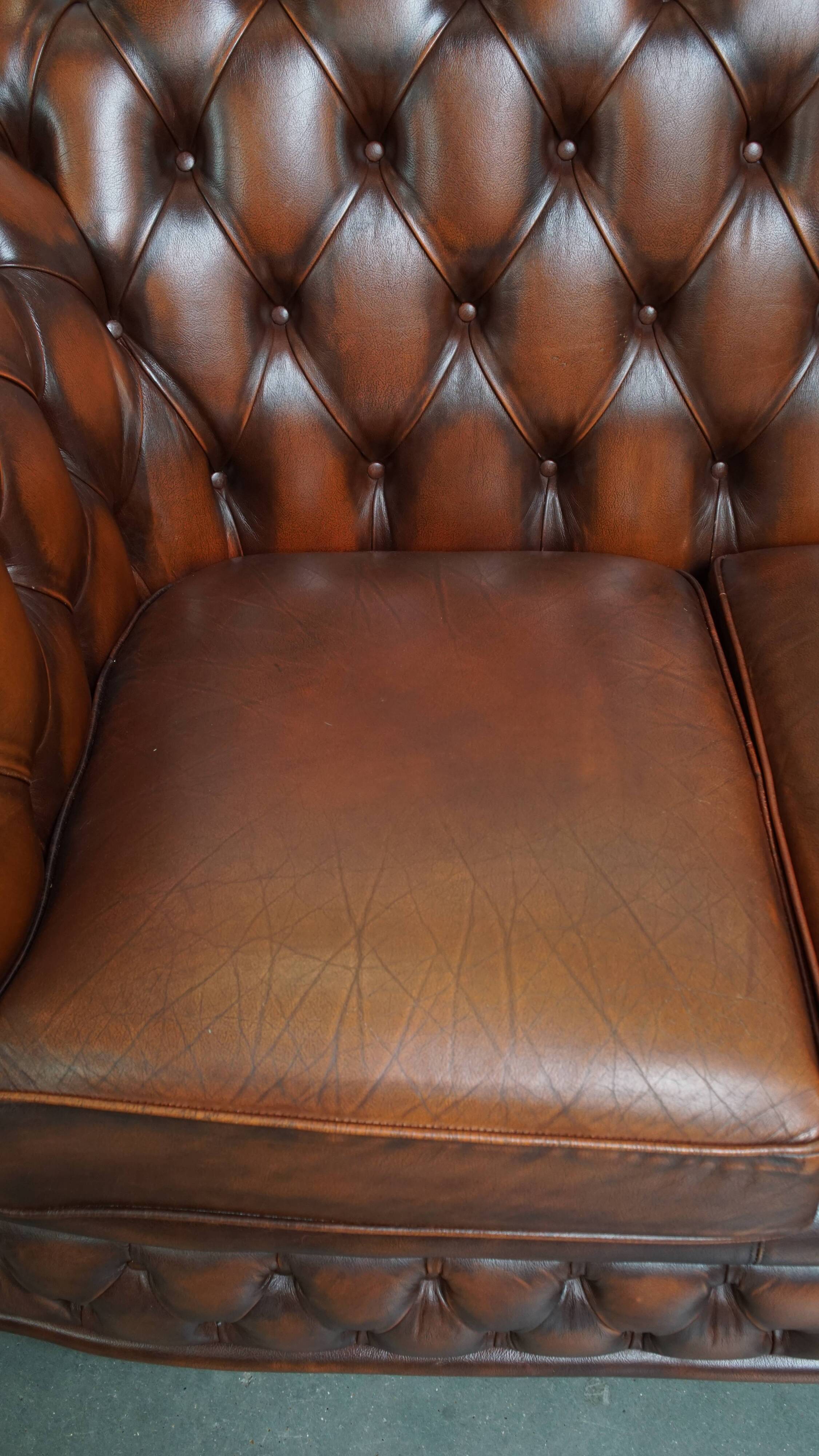 Chesterfield 2.5 seater sofa in brown English cowhide leather