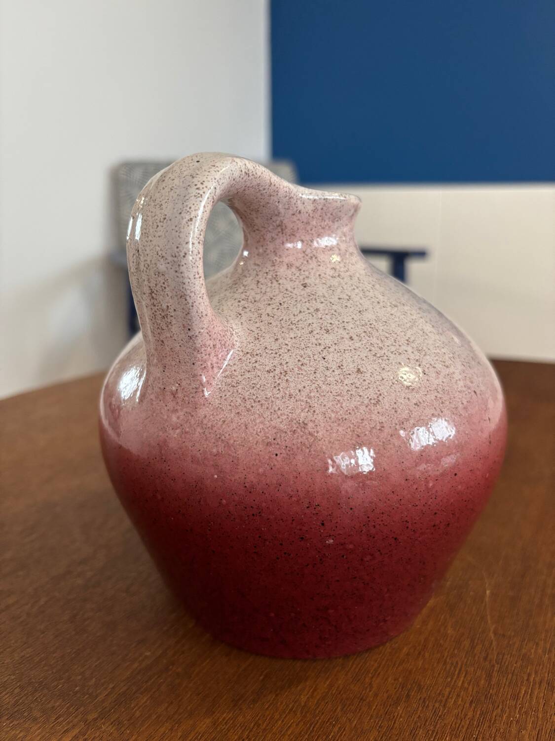 Old pink stoneware pitcher / vintage ceramic soliflore / soft stoneware vase