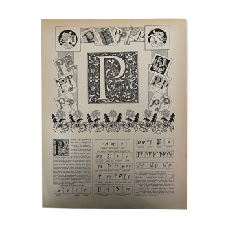 Lithograph engraving alphabet letter P from 1897