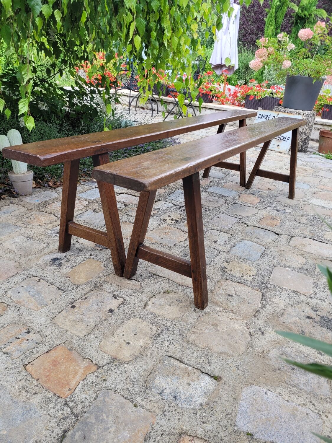 Pair of solid oak benches