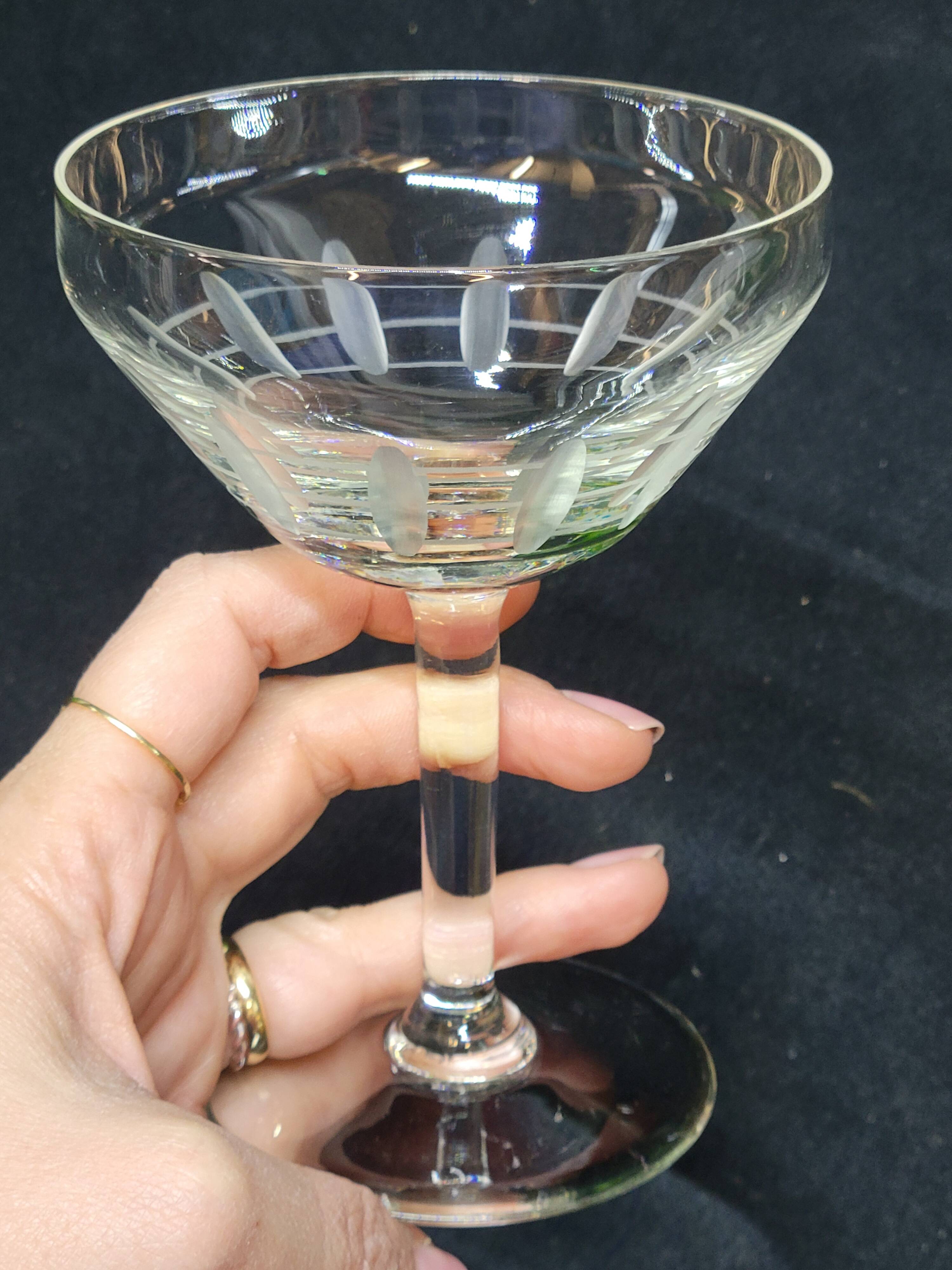 5 Antique Art Deco Palmette Cut Crystal Champagne Glasses