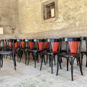 Set of 27 black and red bistro chairs – All wood