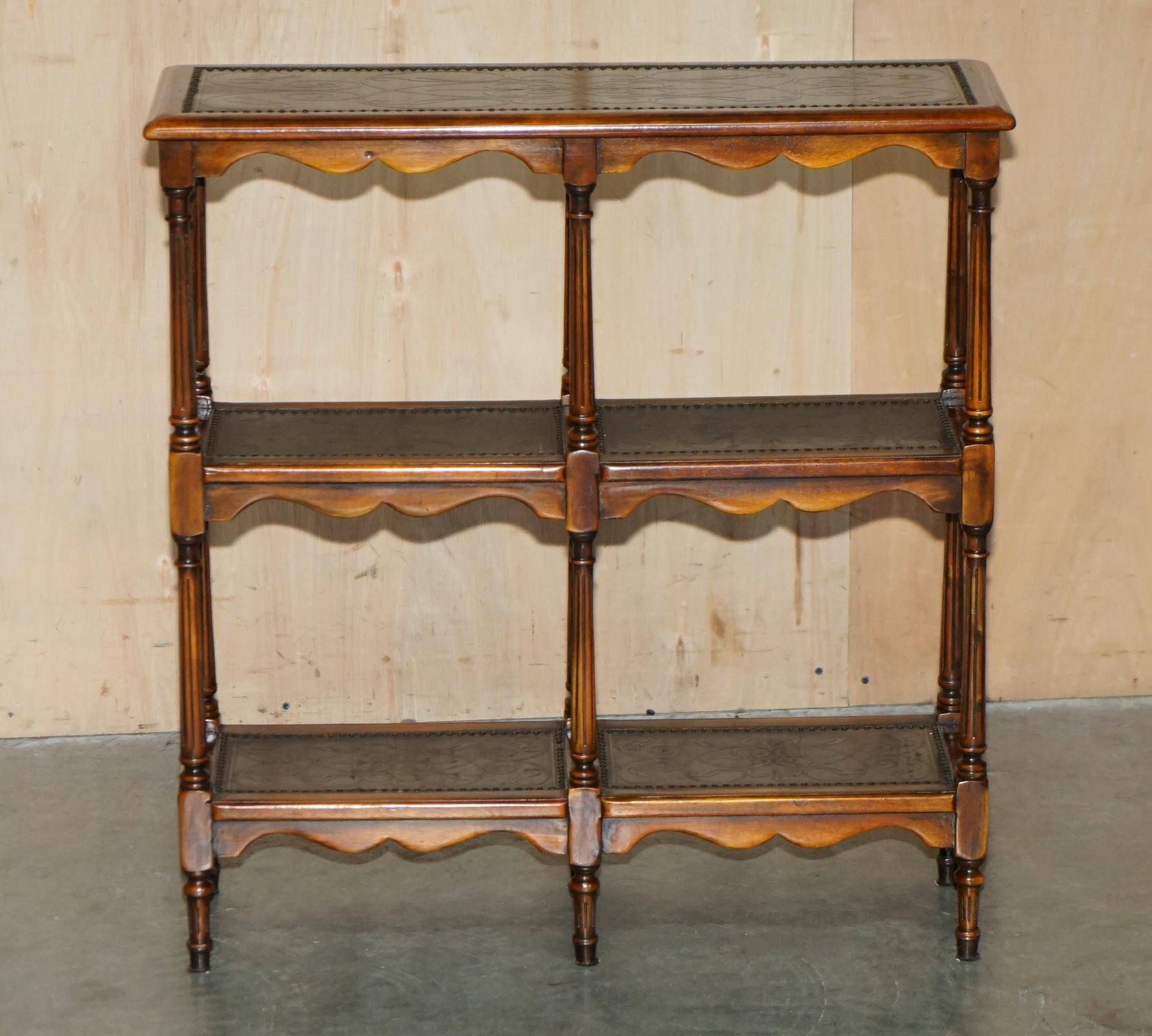 Theodore Alexander bookshelf shelf, solid wood, embossed leather.