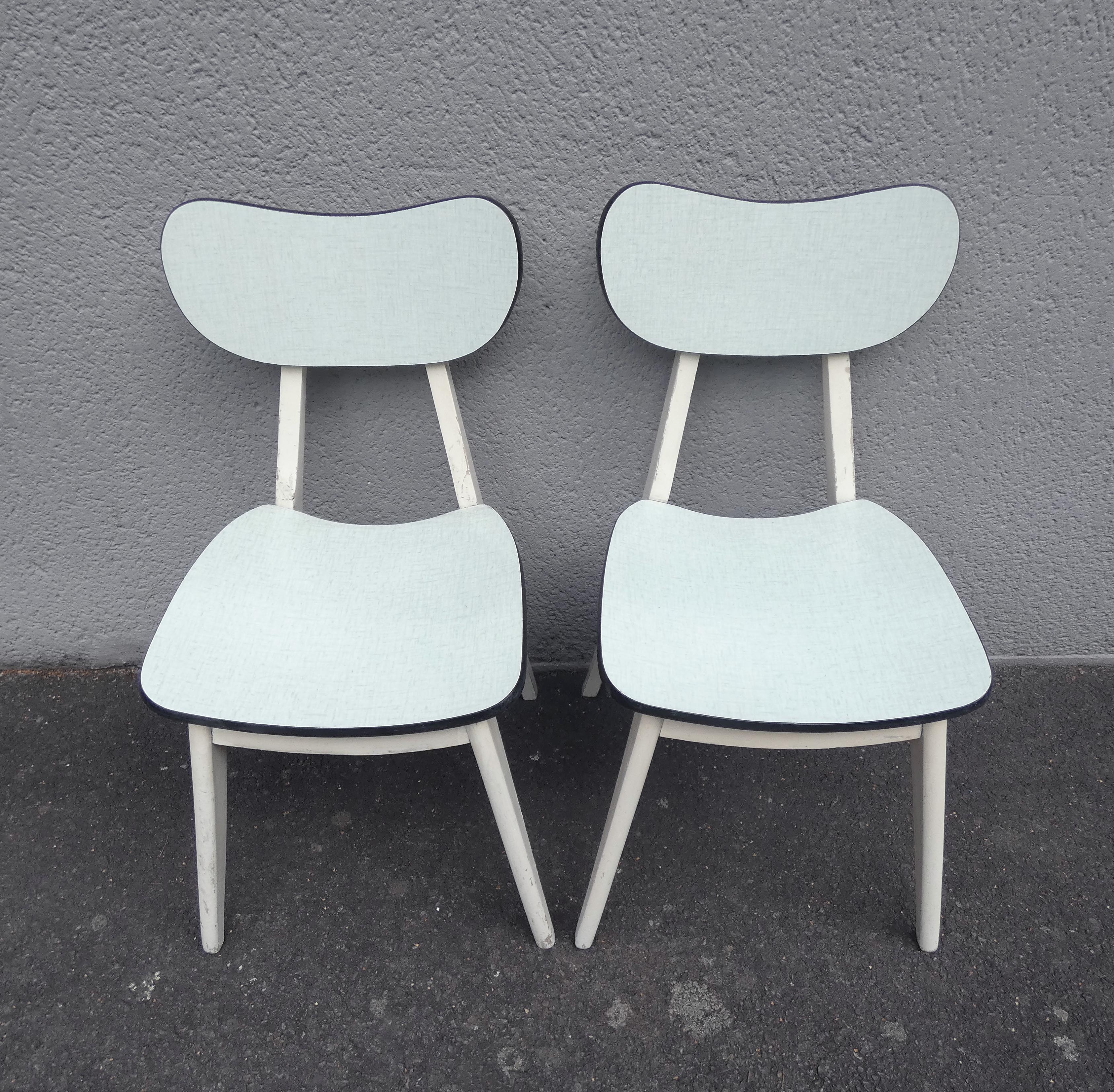 2 chairs in water green formica