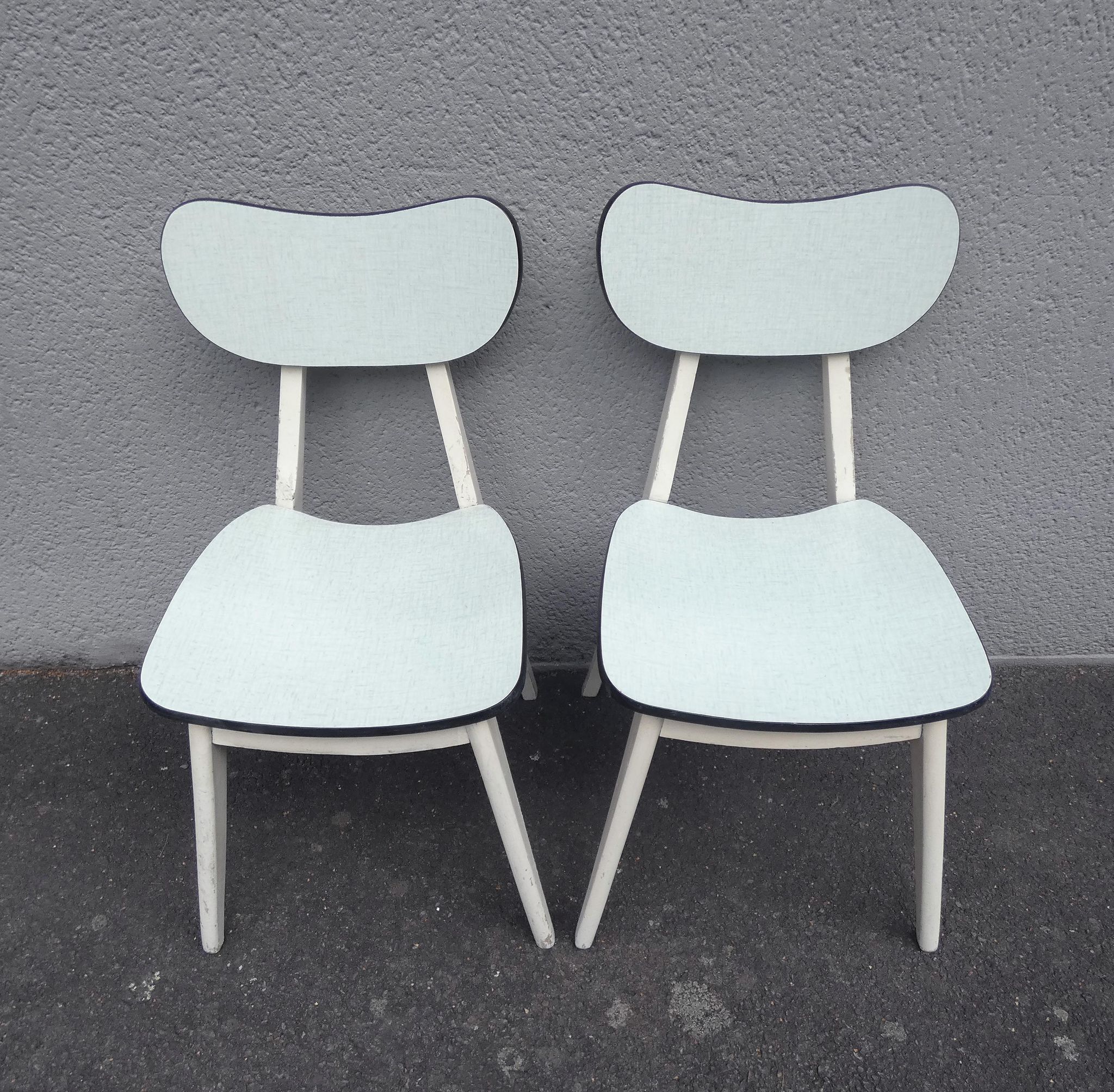 2 chairs in water green formica