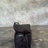 Stool, tabouret or low Japanese-style armchair in brutalist monoxyle radica.