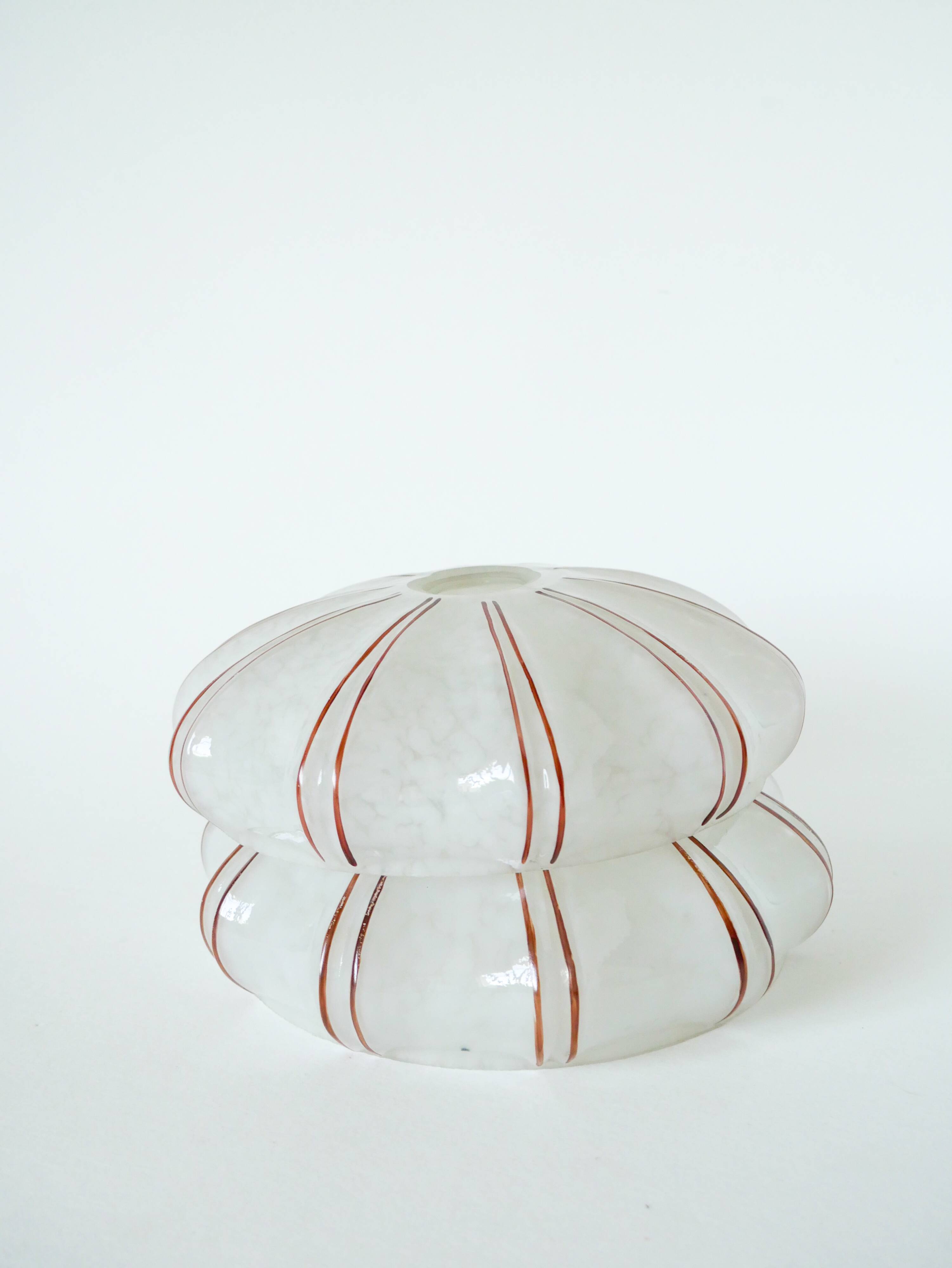 Clichy glass pendant light, white and burgundy, Art Deco, 1930