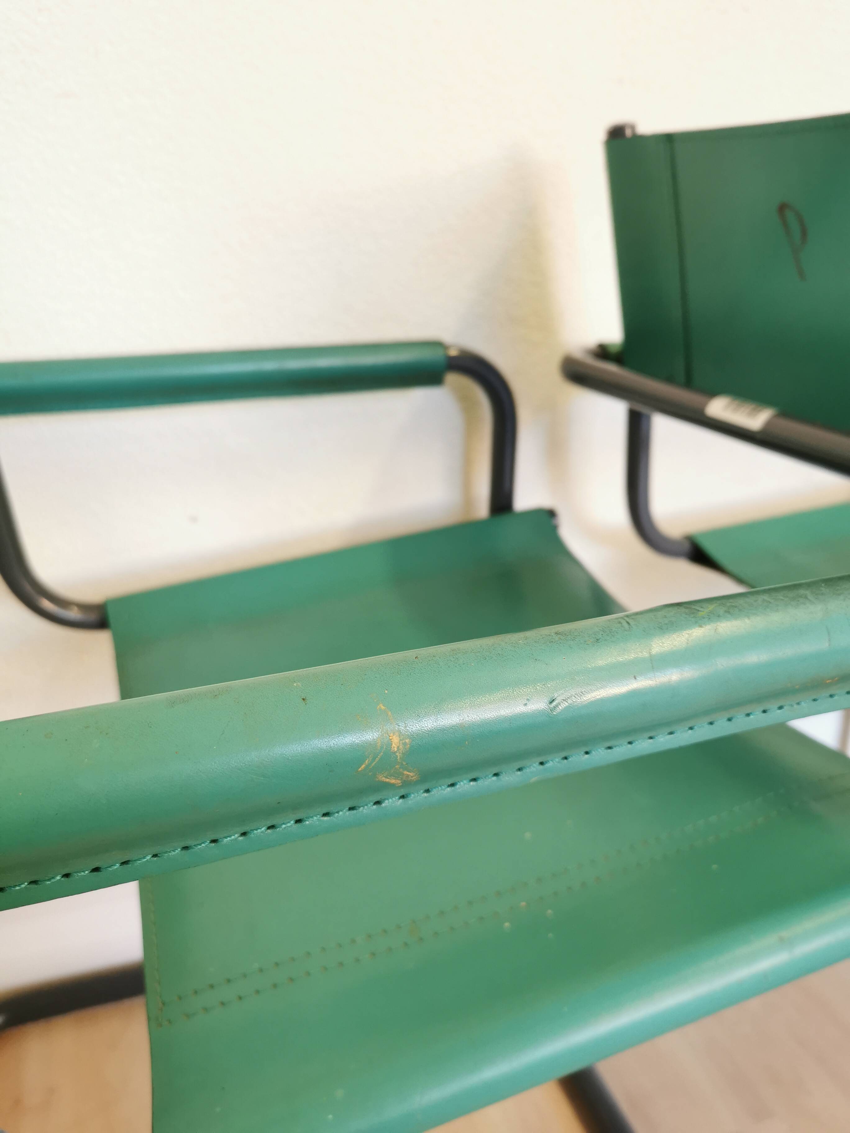 Fauteuils Vintage Mart Stam Style S34 : Cuir Turquoise, Tige Tubulaire Noire