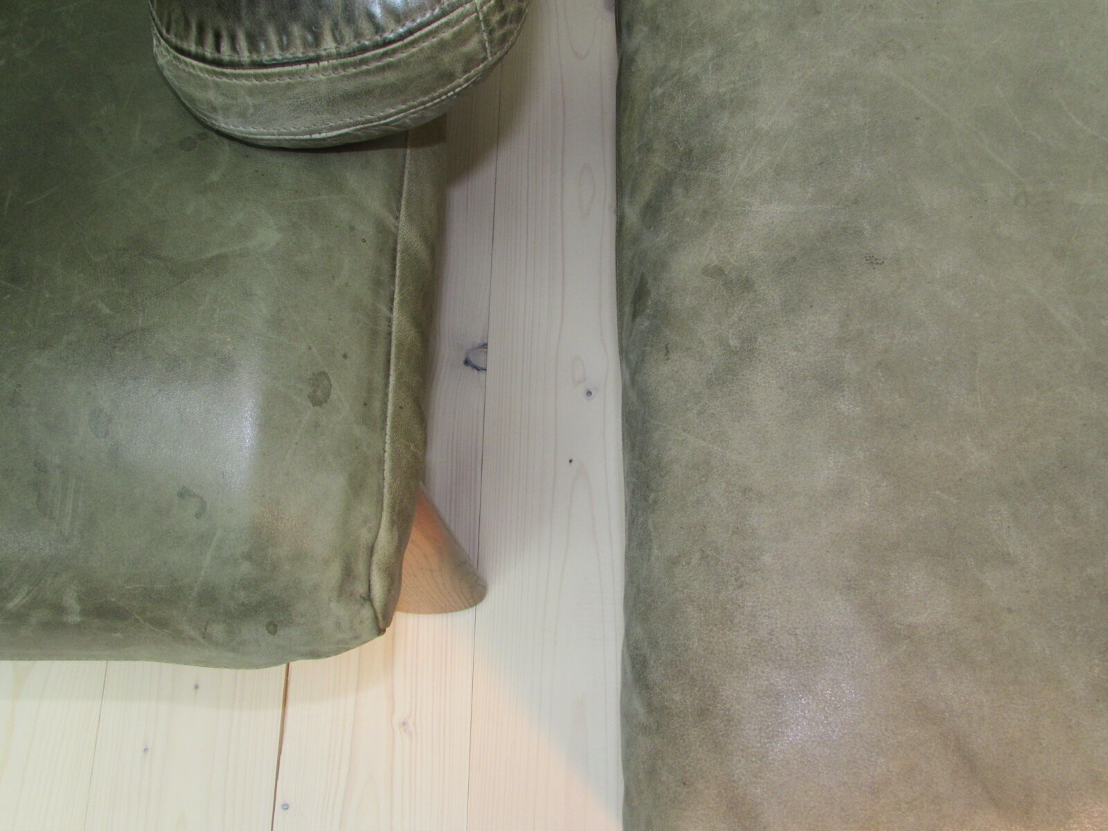 Armchair and footstool - green leather - 1960s