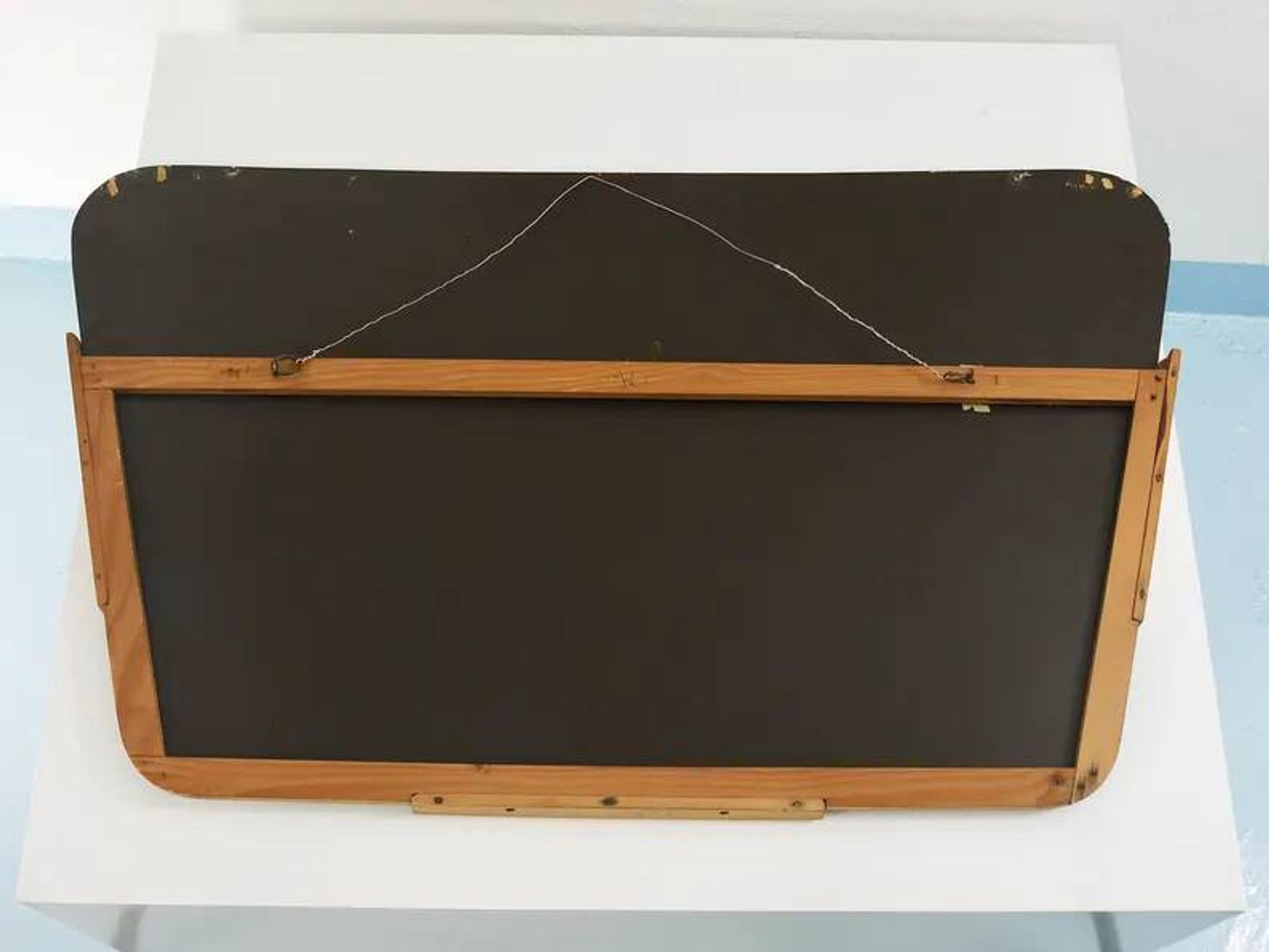 Large Trapezoidal Golden Wall Mirror With Engraved Diamond Pattern, Austria, 1950s