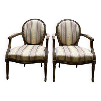 Pair of Louis XVI style medallion armchairs