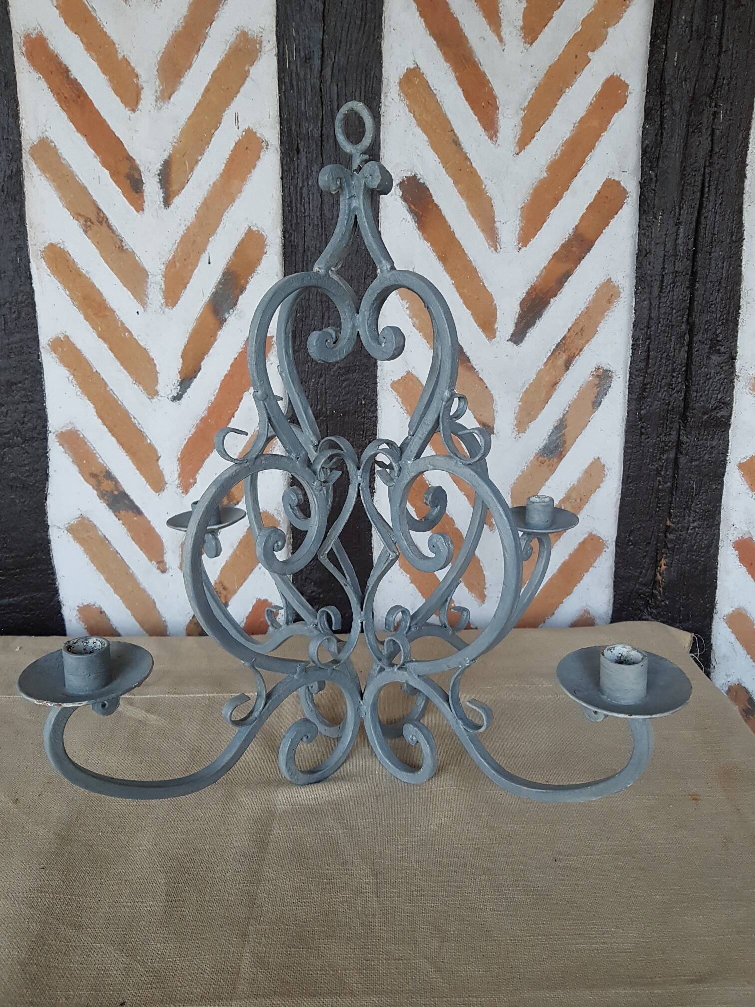 Large patinated chandelier candle holder with 4 lights