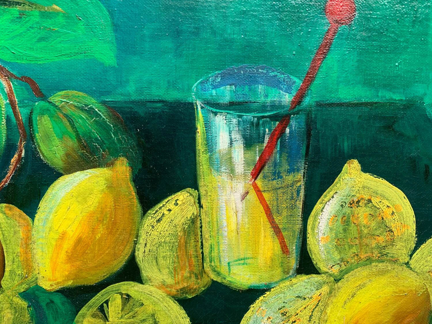 Still life painting, lemonade, signed