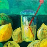 Still life painting, lemonade, signed