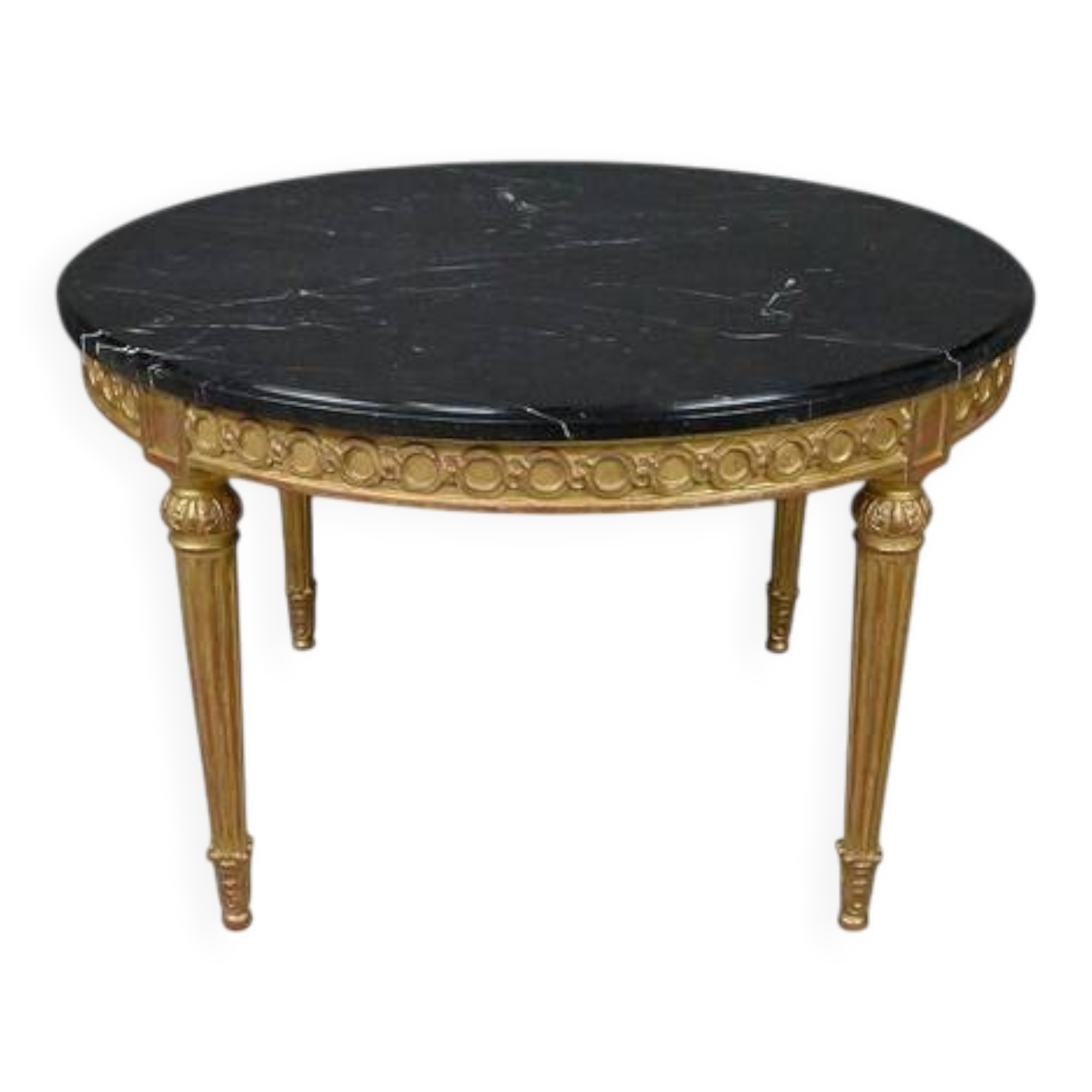 Coffee Table in Marble & Gilded Wood with Gold Leaf, Louis XVI Style – Mid 20th Century
