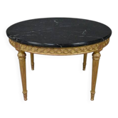 Coffee Table in Marble & Gilded Wood with Gold Leaf, Louis XVI Style – Mid 20th Century