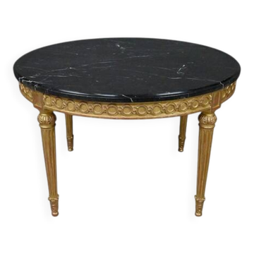 Coffee Table in Marble & Gilded Wood with Gold Leaf, Louis XVI Style – Mid 20th Century