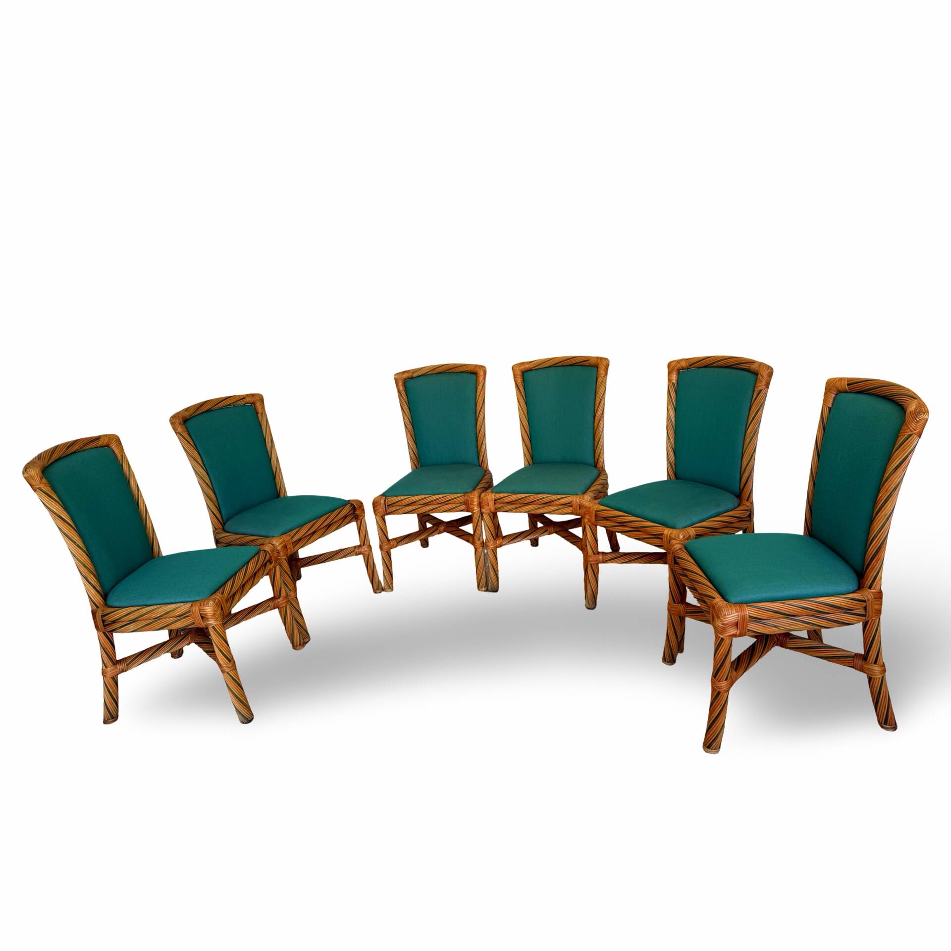 Set of six vintage bamboo and rattan dining chairs