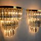 Pair of Venini wall lamps, 3 levels, triedri crystals, Italy, 1970