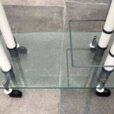 Postmodern Italian bar cart in glass and metal by Metalnova, 1980s.