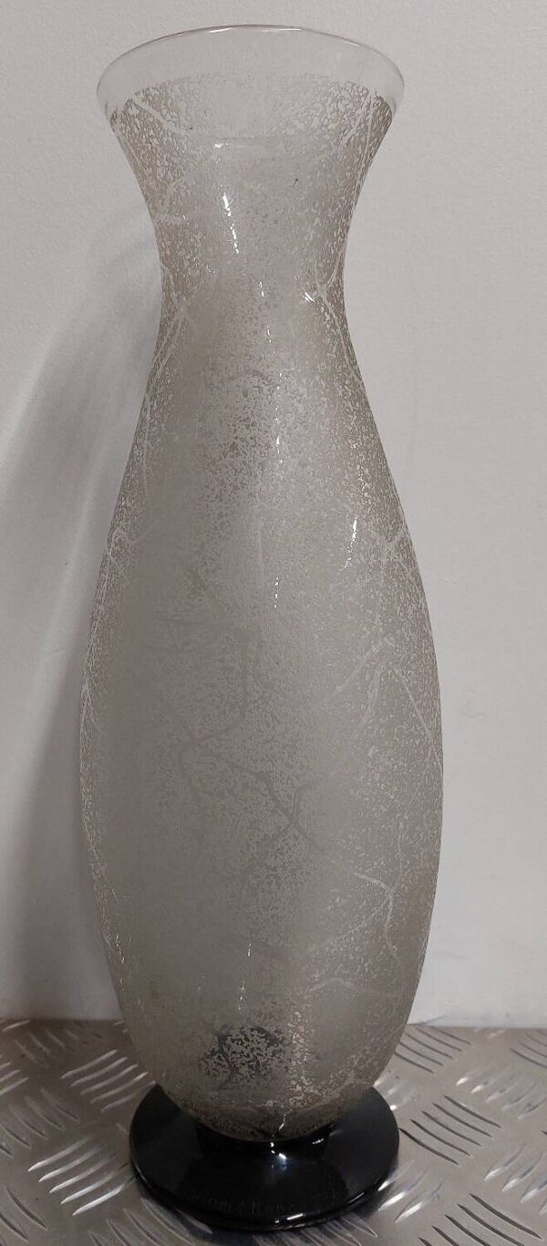 Vase verre givré Daum Nancy France signé