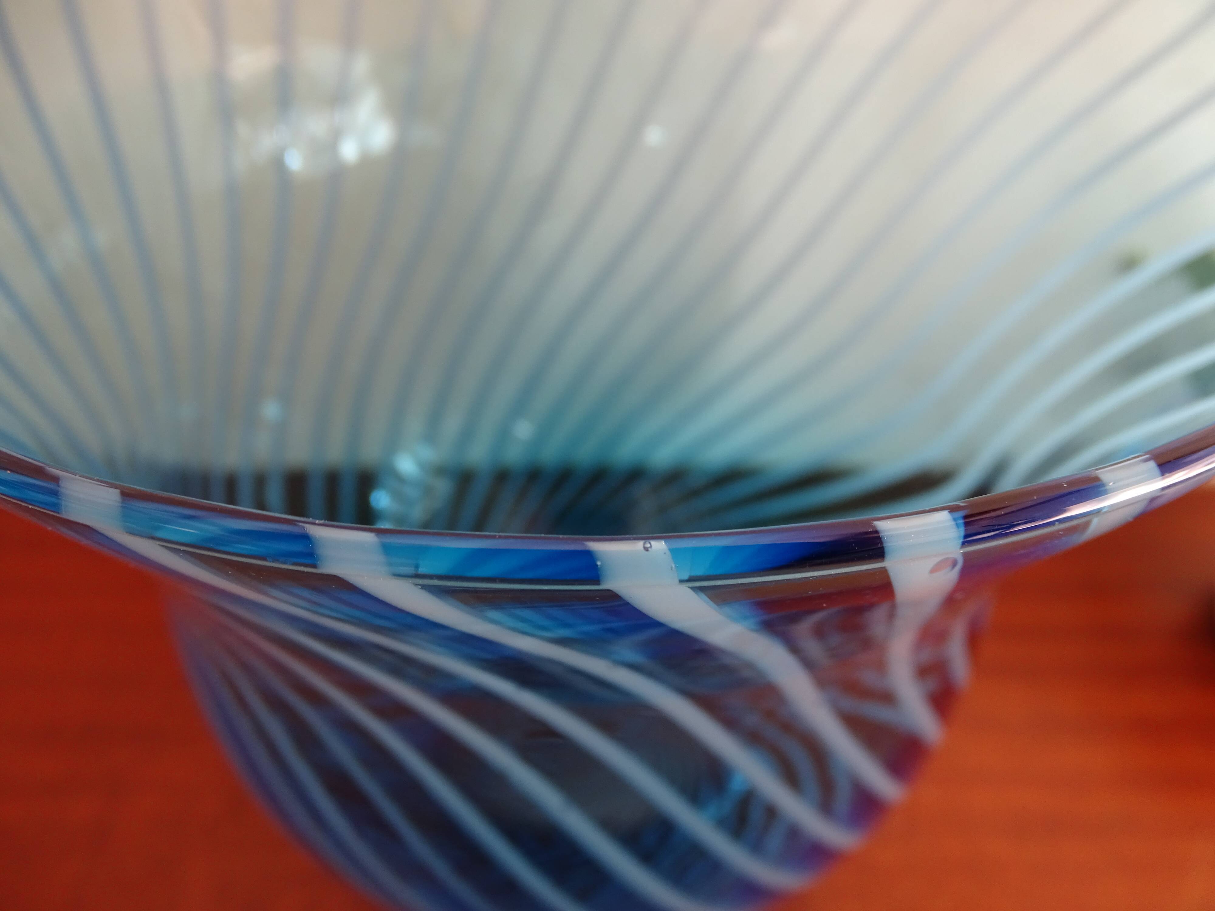 Blue spiral blown glass vase