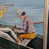 Tableau Huile sur toile Claude Tabet "Canotage"