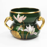 Vase art nouveau en verre aventurine émaillé vers 1900