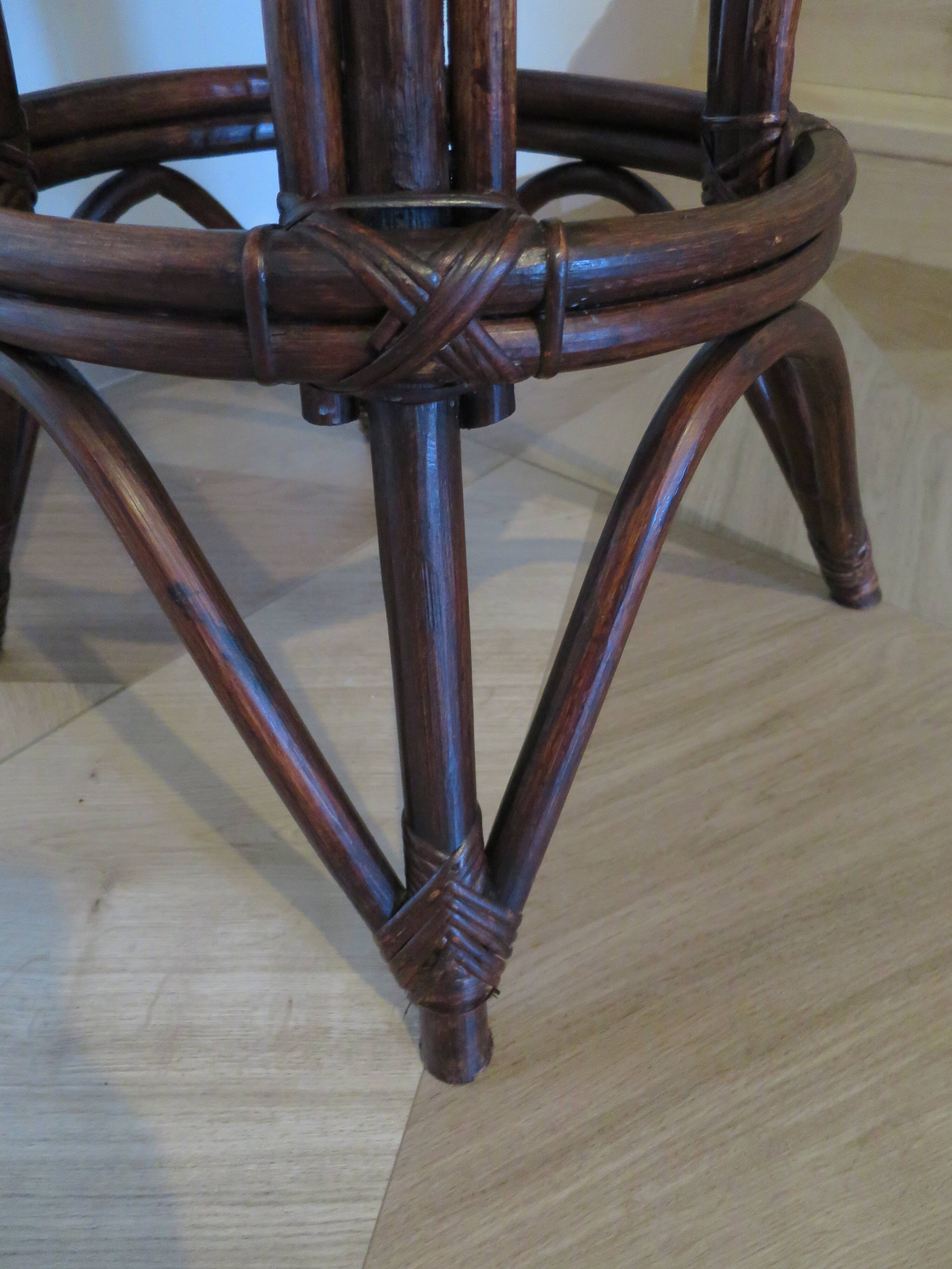 Set of 2 swivel bar stools / chairs - wood - cane - rattan - 80s