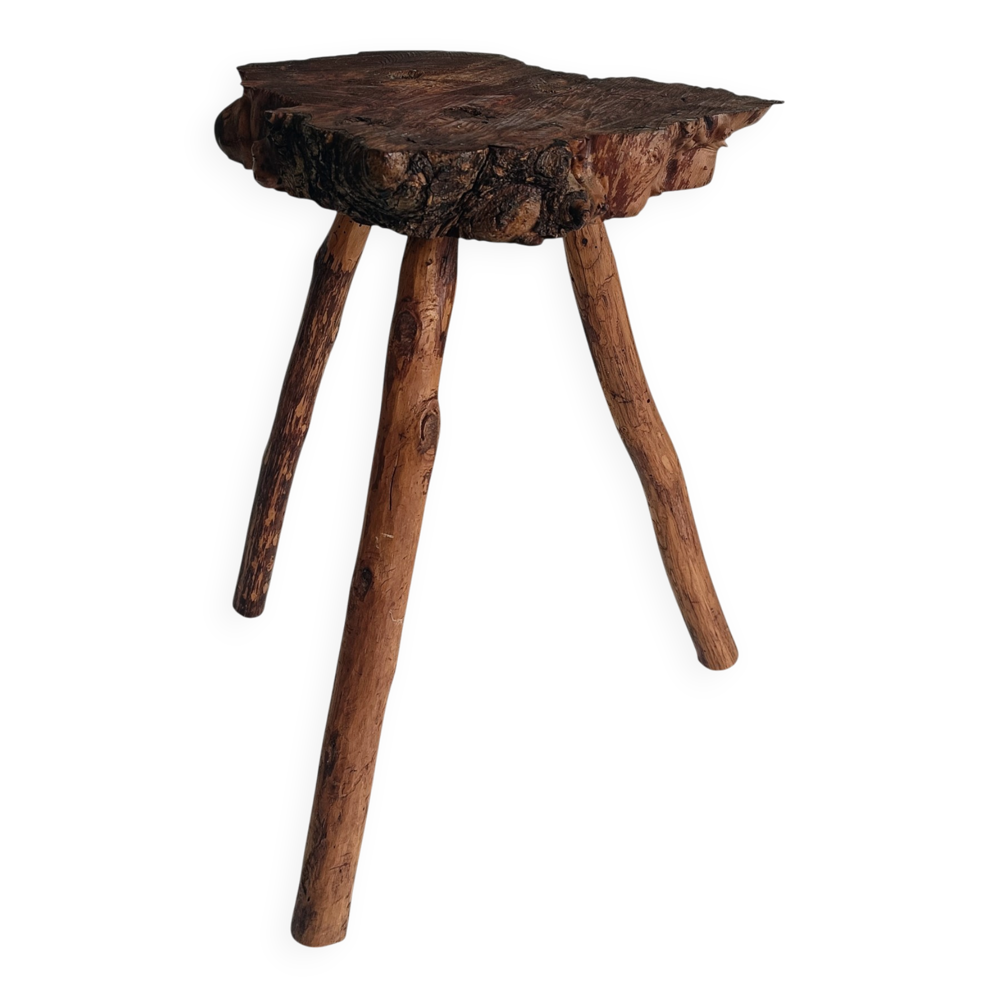 French Olive Wood Rustic / Wabi Sabi Accent Side Table / Stool, Early 20th C.
