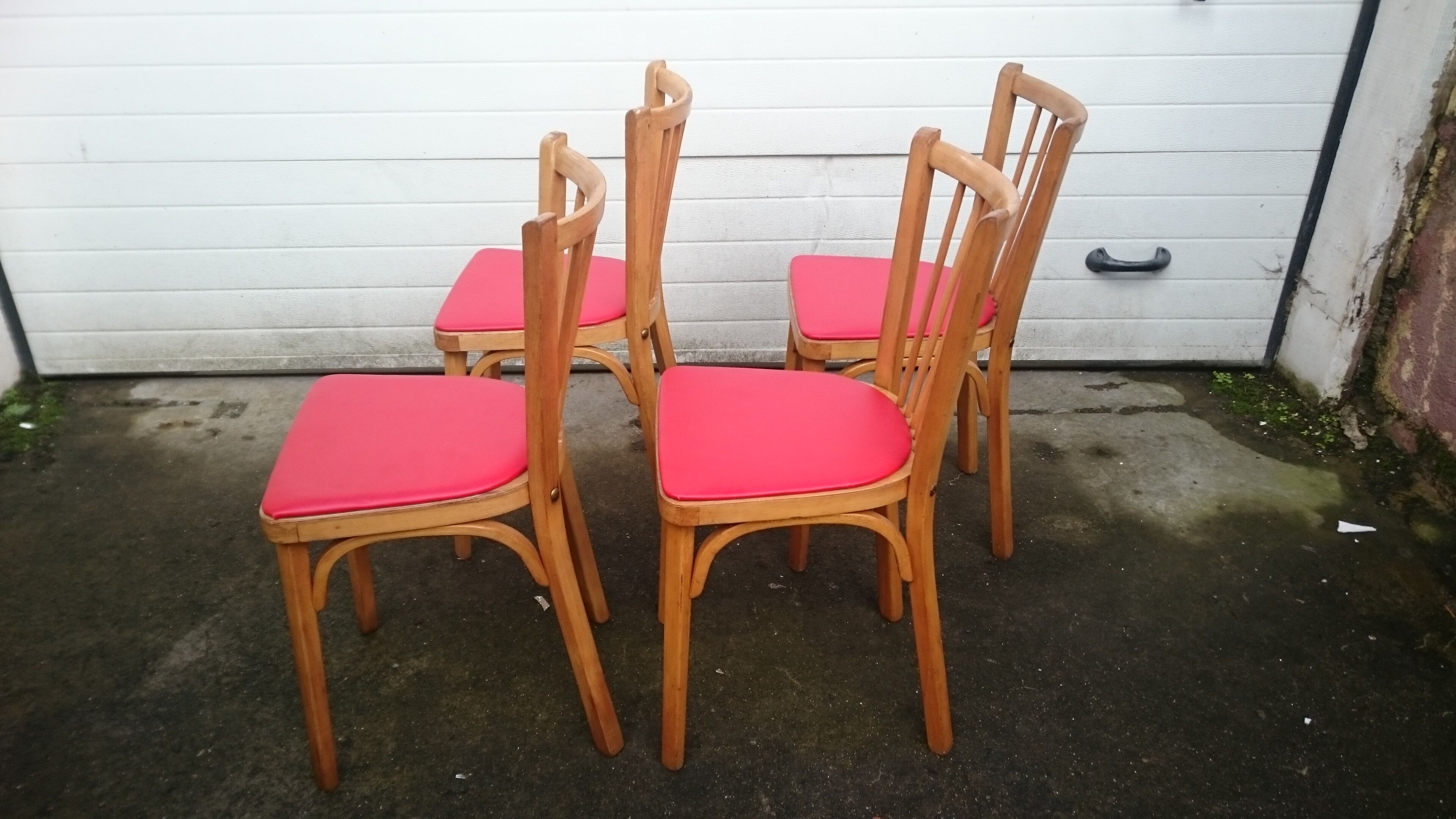 Lot of 4 red Baumann bistro chairs