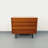 Vintage Scandinavian modernist chest of drawers in rosewood and black metal.