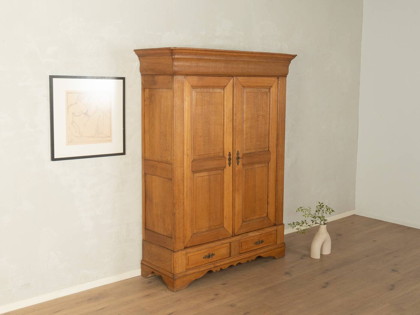 Classic Biedermeier wardrobe made of solid oak around 1840