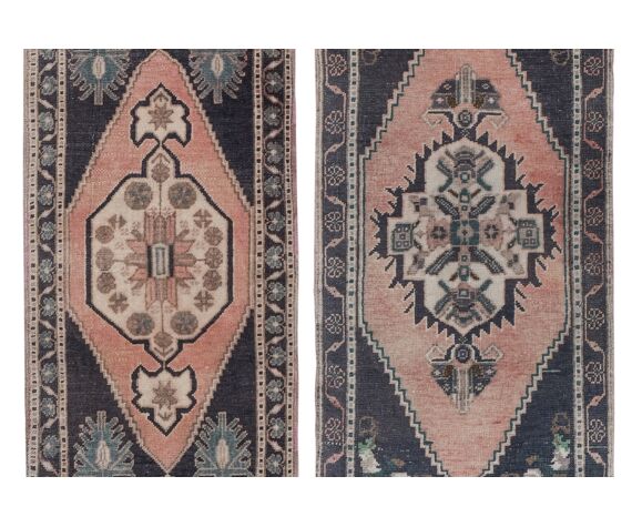 Muted Neutral Color Pair of Small Turkish Rug Floor Mats, Set of Two |  Selency